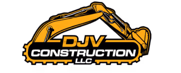 Logo featuring a yellow construction excavator with the text 'DJV CONSTRUCTION LLC' below it.